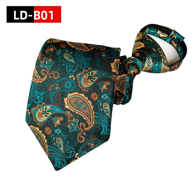 Corbata Preatada con Cremallera Paisley Rayas Cuadros Clásica de Negocios