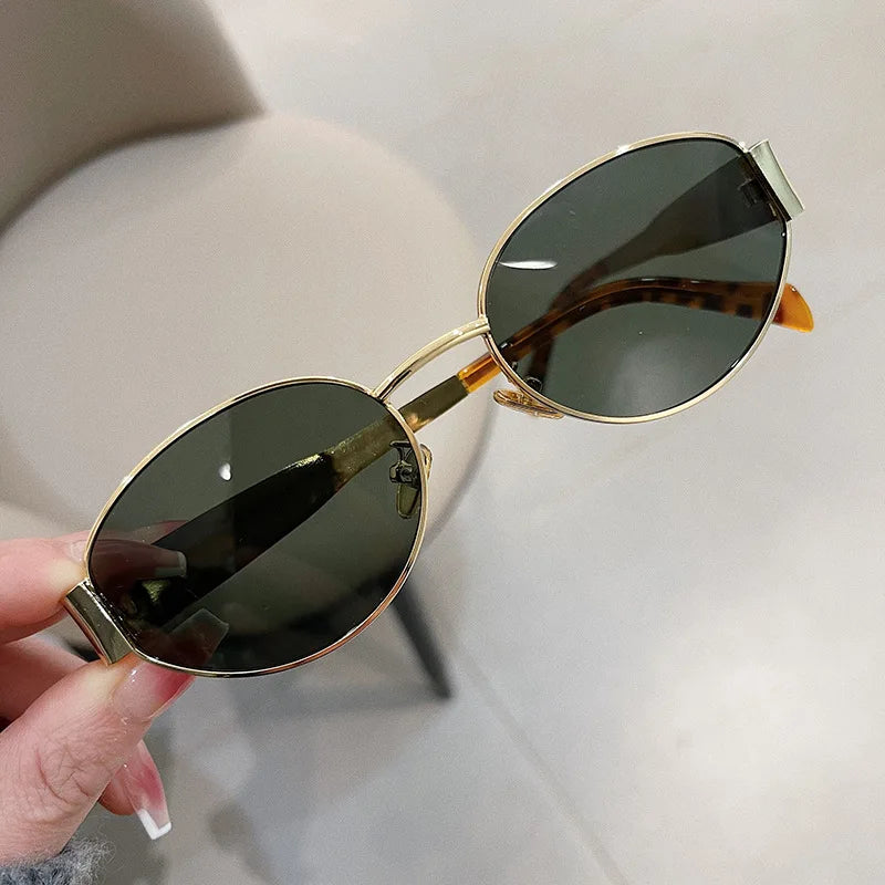 Gafas Sol Ovaladas Metal Tendencia Retro | Clásico Básico Gafas Protección UV400