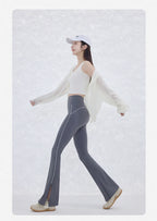 Pantalón Acampanado Curva Raya | Micro Flare Tobillo Dividido | Piel Tiburón Cintura Alta Sexy