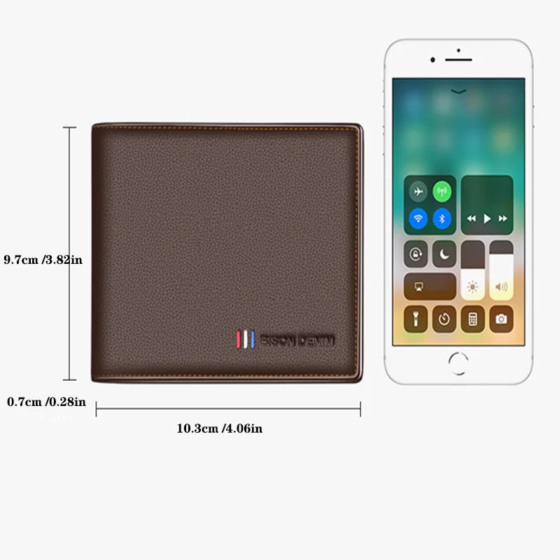 BISON DENIM-billetera de cuero genuino para hombre, monedero pequeño con bloqueo RFID, tarjetero plegable, regalo Ideal para padre y novio