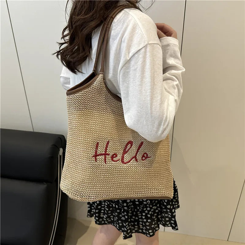 Bolso de Hombro de Paja | Grande con Bordado | Informal y para Trabajo