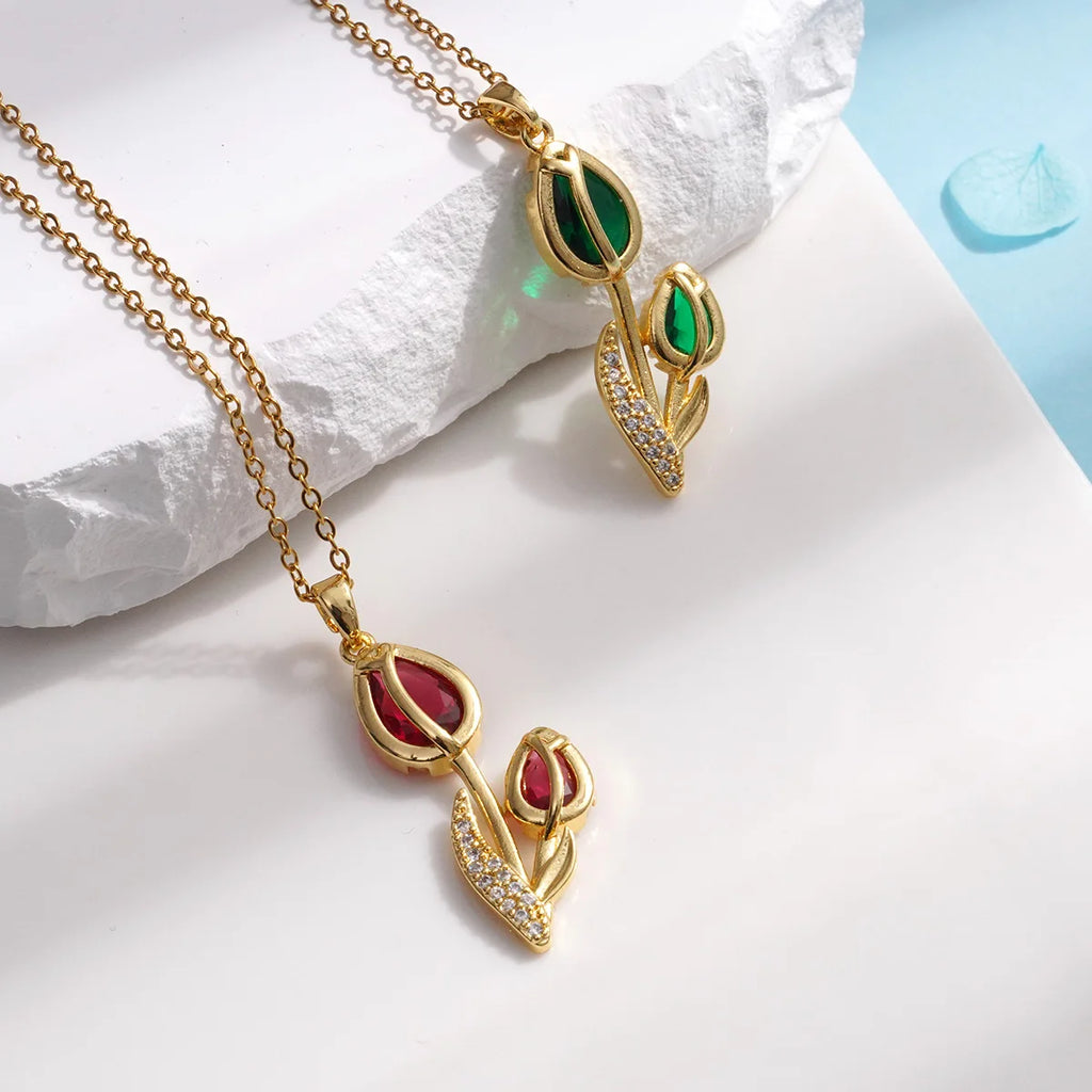 Collar Elegante Tulipán Circón ∣ Cadena Acero Inoxidable ∣ Joyería Moda Femenina