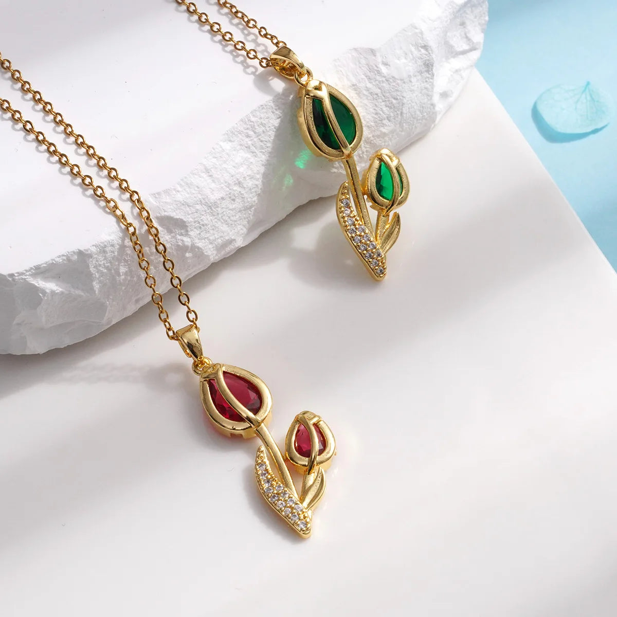 Collar Elegante Tulipán Circón ∣ Cadena Acero Inoxidable ∣ Joyería Moda Femenina