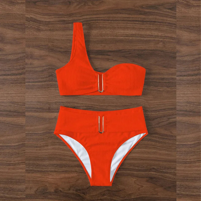 Bikini de Un Hombro y Tiro Alto - Conjunto Elegante para la Arena