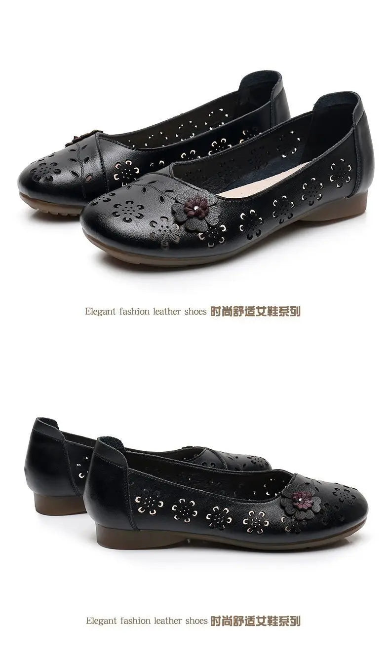 Mocasines de Cuero con Diseño Floral | Recortes Blancos | Planos | Informales