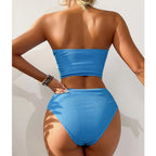 Tankini Triangular de Textura Sólida - Traje de Baño de Color Sólido