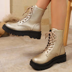 Botines Dorados de Plataforma | Cuña y Cordones | Mujer