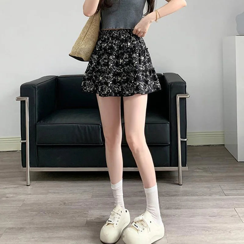 Falda Mini Gasa Estampado Coreano | Silueta A-Line Cintura Elástica Playa