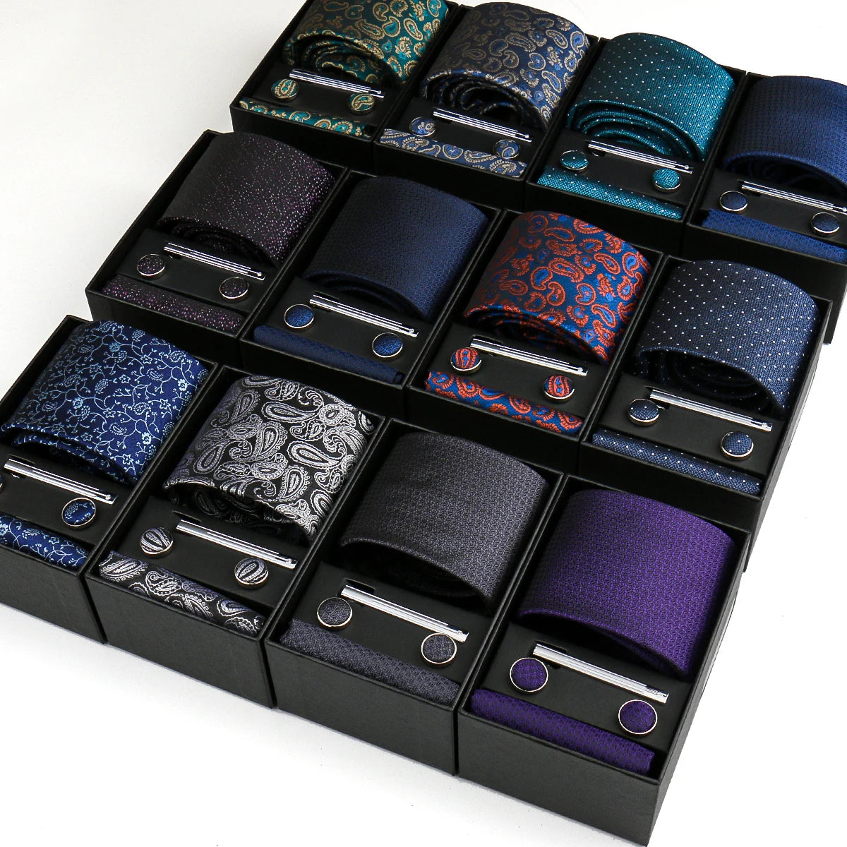 Conjunto De Lujo Corbata Pañuelo Clip Gemelos Accesorio Para Hombres