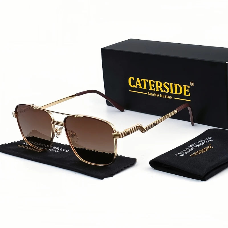 Gafas de Sol CATERSIDE Polarizadas | Lentes Planas y Doble Puente | Montura Metal | UV400