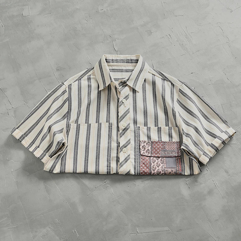 Camisa Carga Vintage Hombre | Rayas Clásicas | Algodón Puro | Manga Corta | Ticotrendy Costa Rica