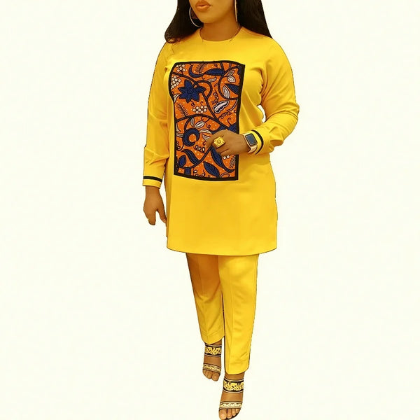 Conjunto Africano Amarillo de Blusa y Pantalón