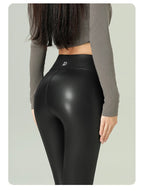 Leggings PU Cuero Invierno | Lana Fina Sexy Ajustado | Cintura Alta Elástico Cálido