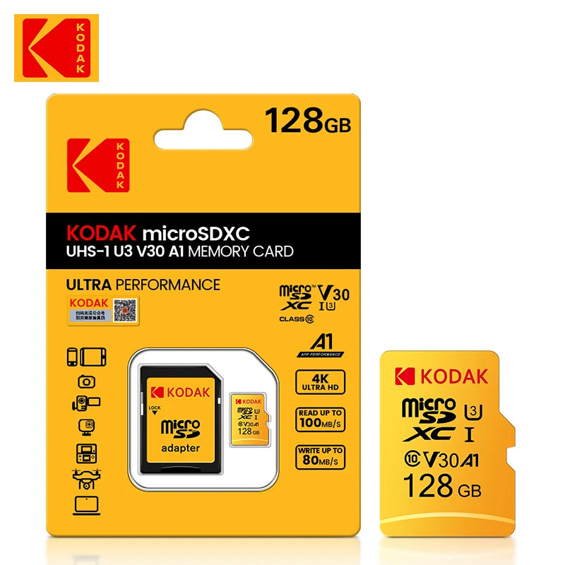 Tarjeta Micro SD Kodak Original | Clase 10 U3 V30 | Alta Velocidad 4K | Ticotrendy