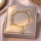 Pulseras con dijes de Mickey de acero inoxidable de Color dorado para mujeres y niñas, accesorios de mano bonitos de dibujos animados, regalos de joyería para amigos