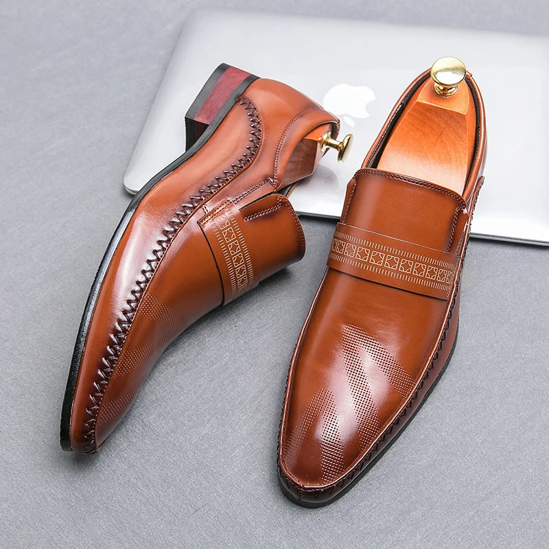 Mocasines Retro Hombre Cuero Marrón | Clásicos Punta Puntiaguda Sin Cordones Daily