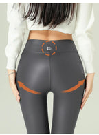 Leggings PU Cuero Invierno | Lana Fina Sexy Ajustado | Cintura Alta Elástico Cálido