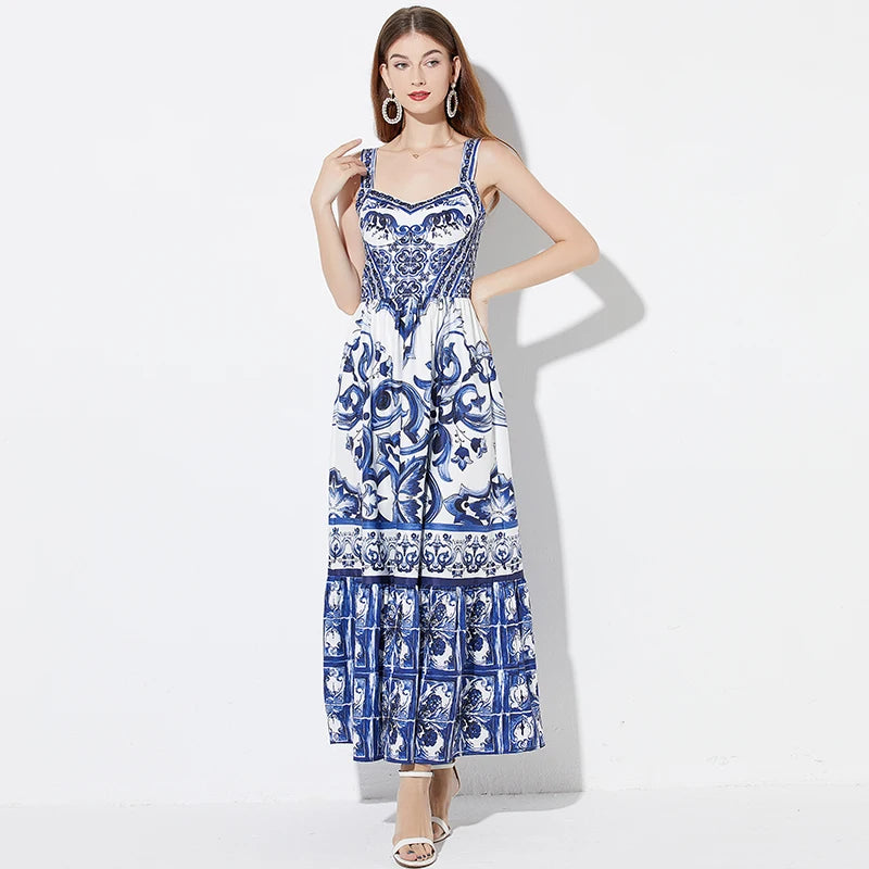 Vestido Vintage Estampado A-Line | Tiras de Espagueti Espalda al Aire Primavera Verano