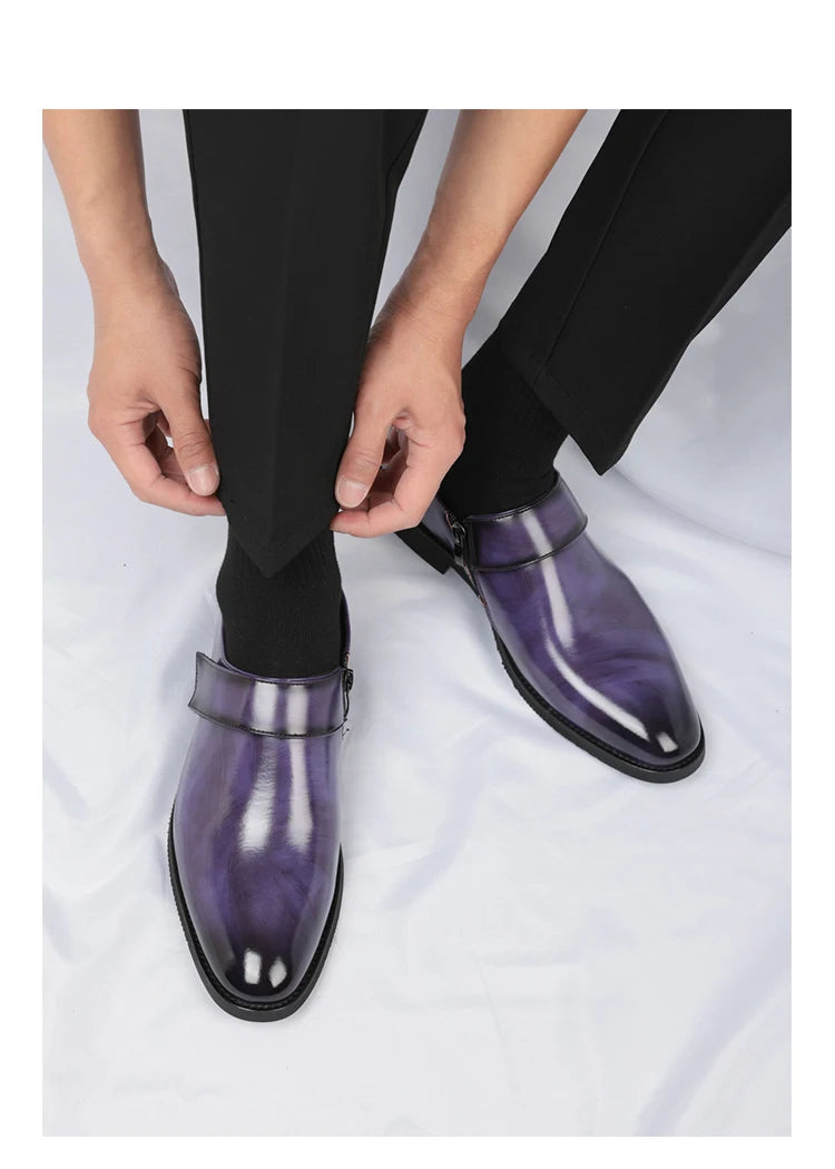 Zapatos Formales Morados Hombre | Charol Punta Estrecha Sin Cordones Cómodos Negocios
