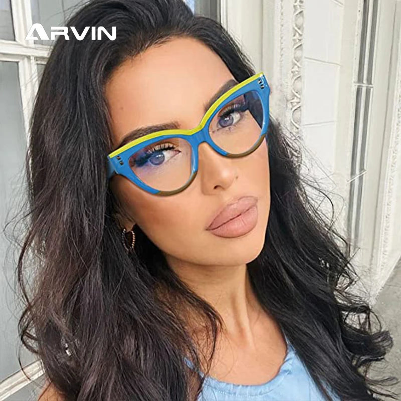 Montura Gafas Ojo Gato Colores Contrastados Vintage | Antirayos Azules Ordenador Plástico Moda