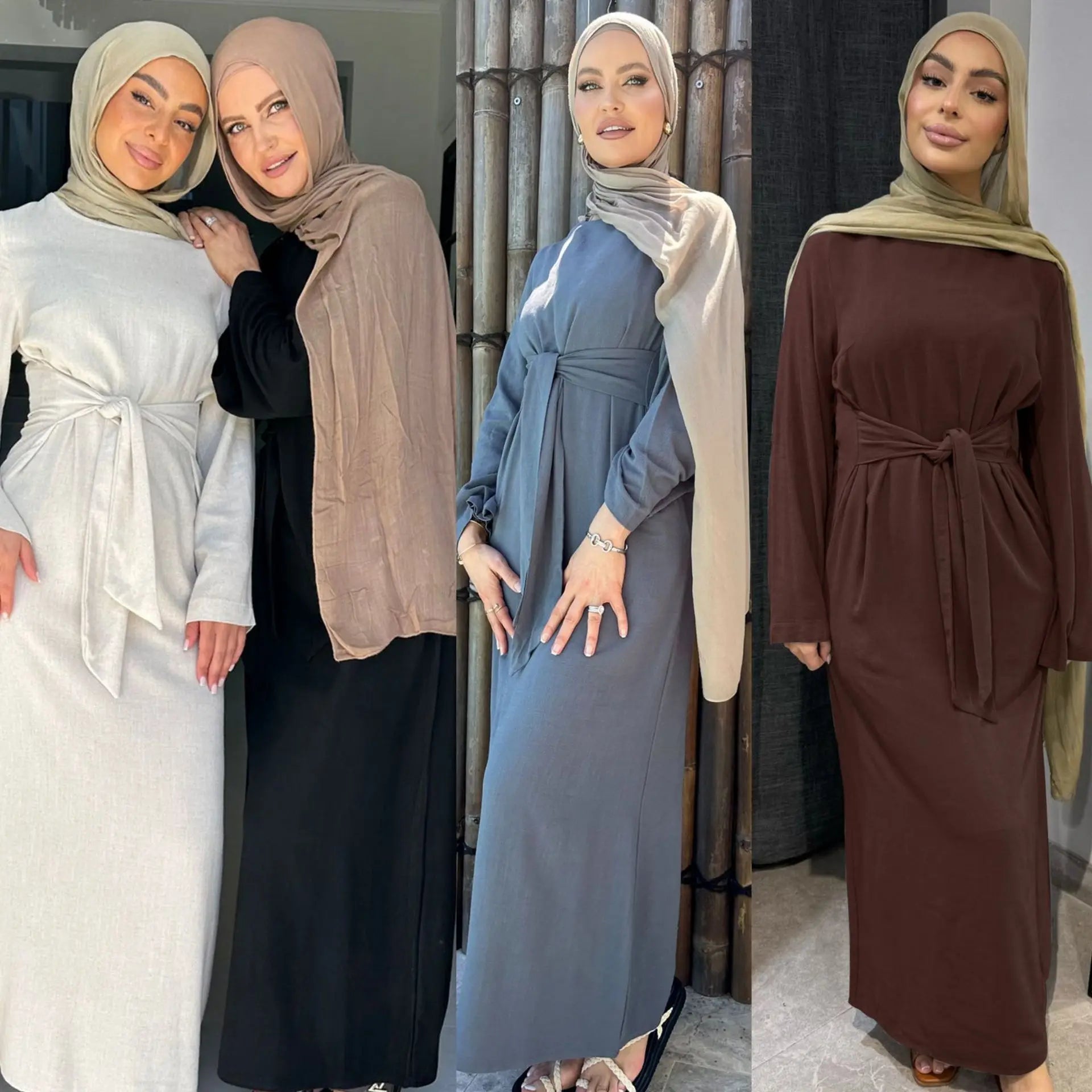 Vestido Bandage de lino y algodón Eid para mujer, vestido de fiesta Abaya musulmán, caftán árabe de Dubái, Turquía, Marruecos, vestido islámico