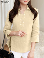 Blusa de Oficina para Mujer 2025 | Cuello Solapa y Manga 3/4 | Tallas Grandes | Ticotrendy