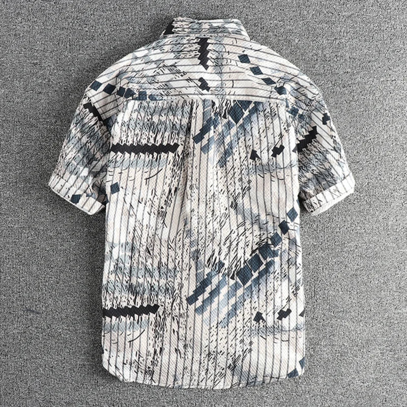 Camisa Carga Hombre | Rayas Verticales | Tela Seersucker | Manga Corta | Ticotrendy