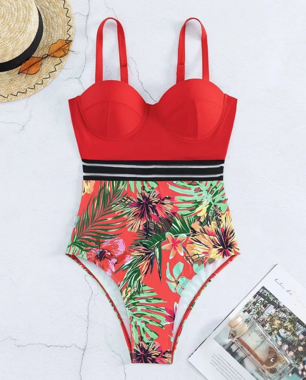 Bikini Tropical con Estampado de Malla | Contraste | Playa y Verano