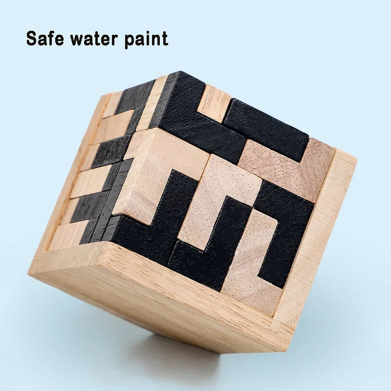 Rompecabezas de cubo 3D Luban entrelazado juguete educativo creativo de madera cerebro mente juego de aprendizaje temprano regalo para niños carta