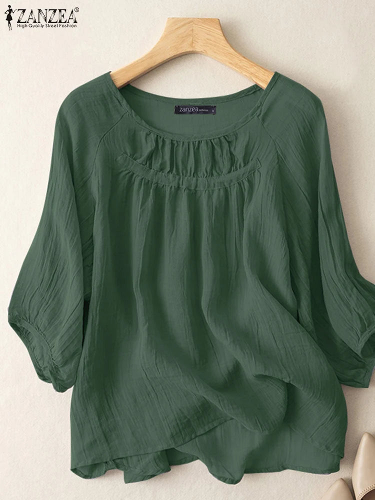 Blusa Vintage para Mujer  | Manga 3/4 y Cuello Redondo | Estilo Túnica Holgada | Ticotrendy