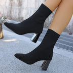 Botines Tejidos | Punta Fina y Tacón Grueso | Estilo Tico Elegante