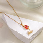 Collares románticos con colgante de flor de tulipán y circonita de piedra lunar para mujeres y niñas, cadena de acero inoxidable de Color dorado, accesorio de joyería, regalo