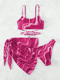 Bikini con Estampado Ondulado y Falda - Conjunto Práctico y Bonito