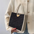 Bolso de Mano de Lino Simple con Cremallera, Gran Capacidad y Estilo Fresco