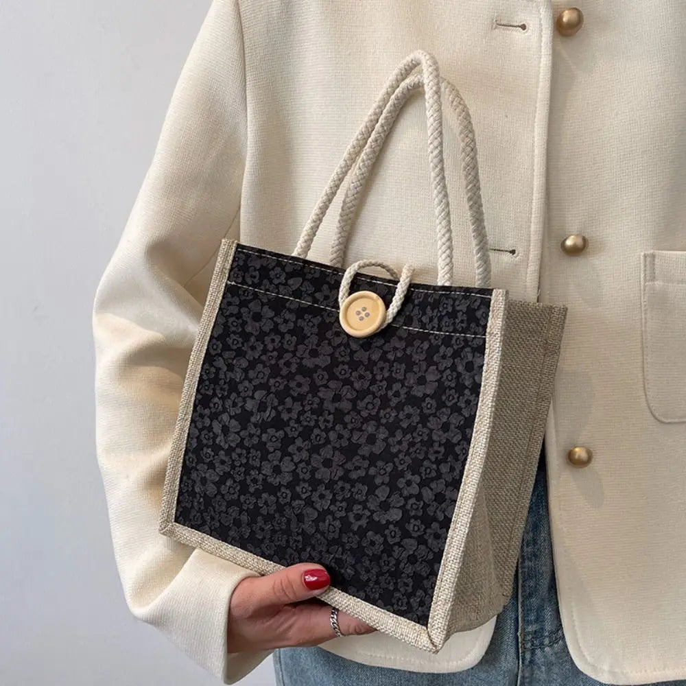 Bolso de Mano de Lino Simple con Cremallera, Gran Capacidad y Estilo Fresco