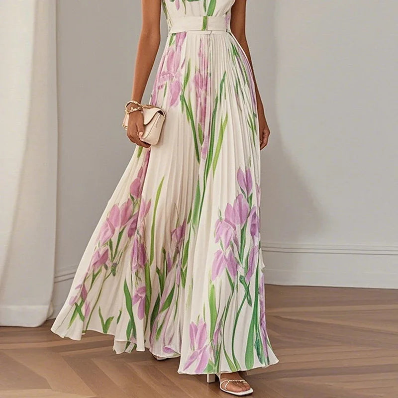 Vestido Largo Bohemio Floral con Cuello Cuadrado y Tirantes Finos