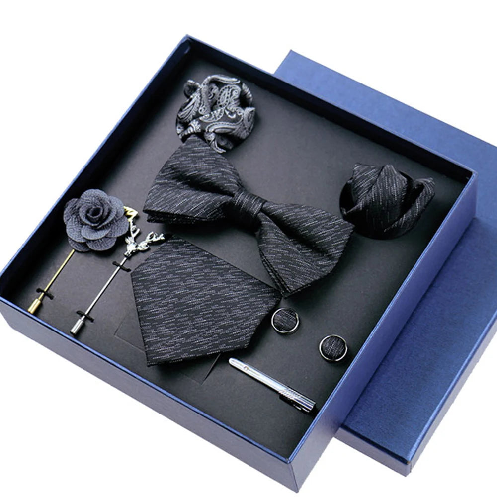 Set De Corbata Pajarita Pañuelo Gemelos Regalo Tico De Lujo
