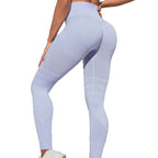 VEQKING Pantalones de yoga sin costuras para mujer, leggings deportivos de cintura alta con líneas delgadas, de secado rápido, elásticos, para gimnasio, correr, levantamiento de cadera, entrenamiento