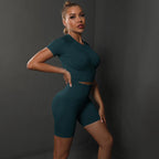 Conjunto Yoga Mujer Chaleco Espalda Descubierta | Shorts Cintura Alta | Secado Rápido