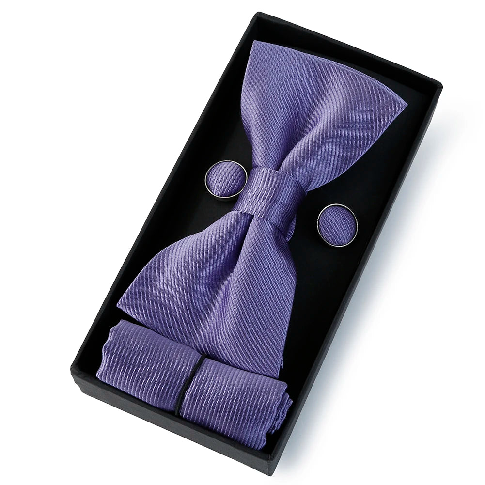 Set De Pajarita Pañuelo Gemelos Regalo Elegante Estilo Para Hombres