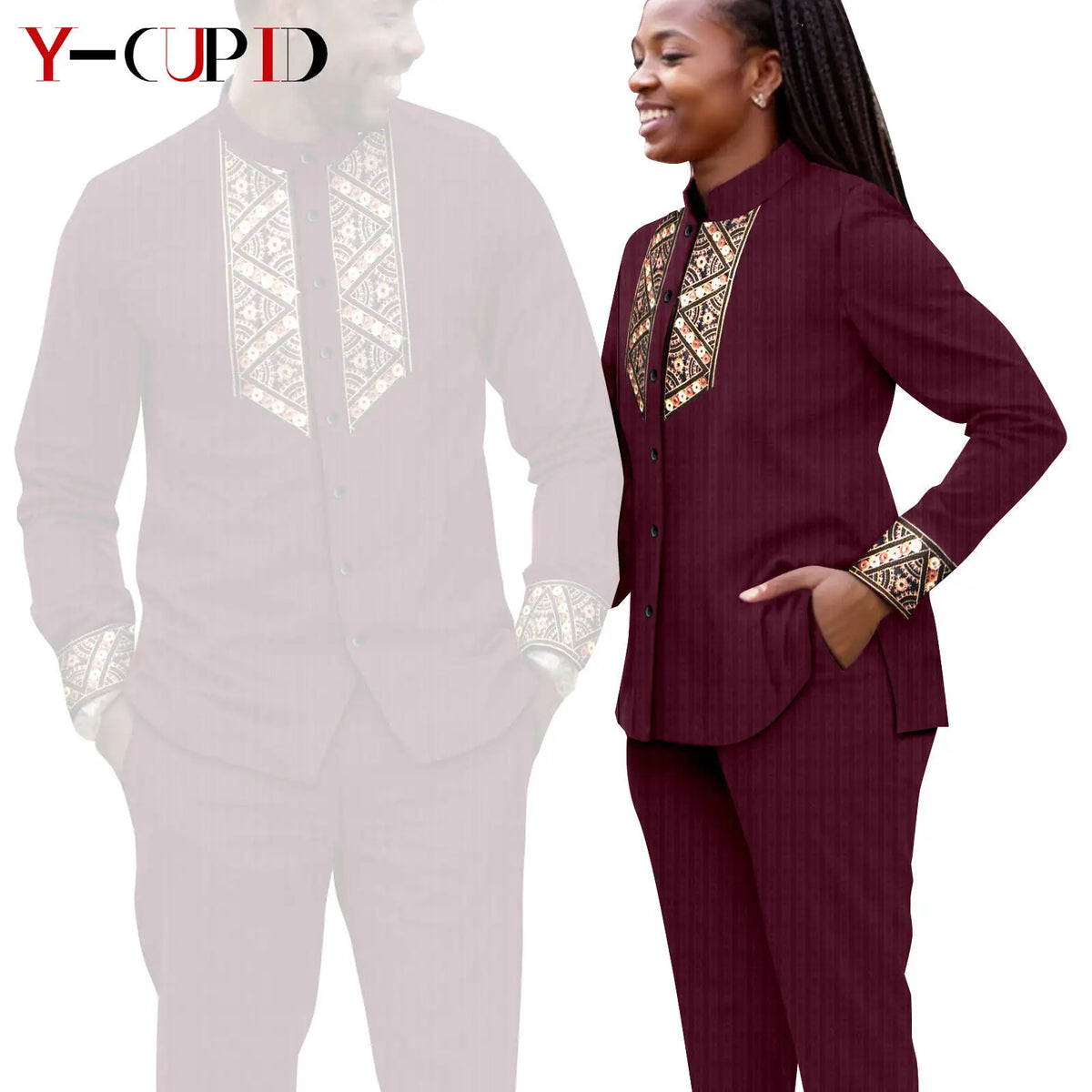 Conjunto Jacquard Africano Boda Pareja | Blusa y Pantalón | Tallas XS-6XL | Tico Trendy