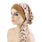 Nuevo pañuelo para la cabeza con estampado satinado para mujer, turbante musulmán elástico preatado, gorro para dormir para quimioterapia, cubierta para la pérdida de cabello, pañuelo para la cabeza