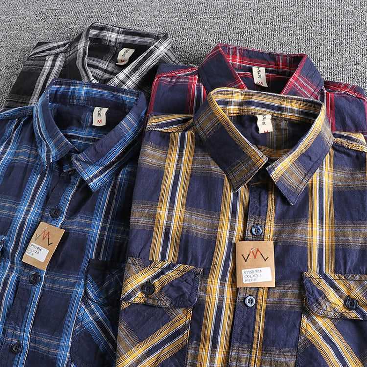 Camiseta Cuadros Vintage Hombre | Algodón Lavado | Dos Bolsillos | Estilo Costa Oeste | Ticotrendy