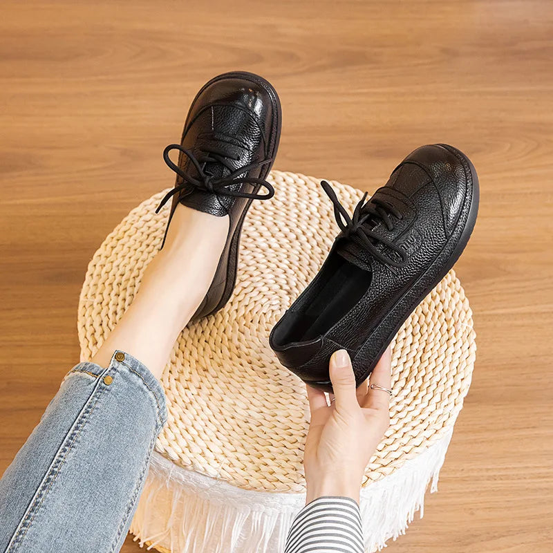 Mocasines Étnicos de Cuero Genuino | Talla Grande | Sin Cordones | Estilo Retro 2025