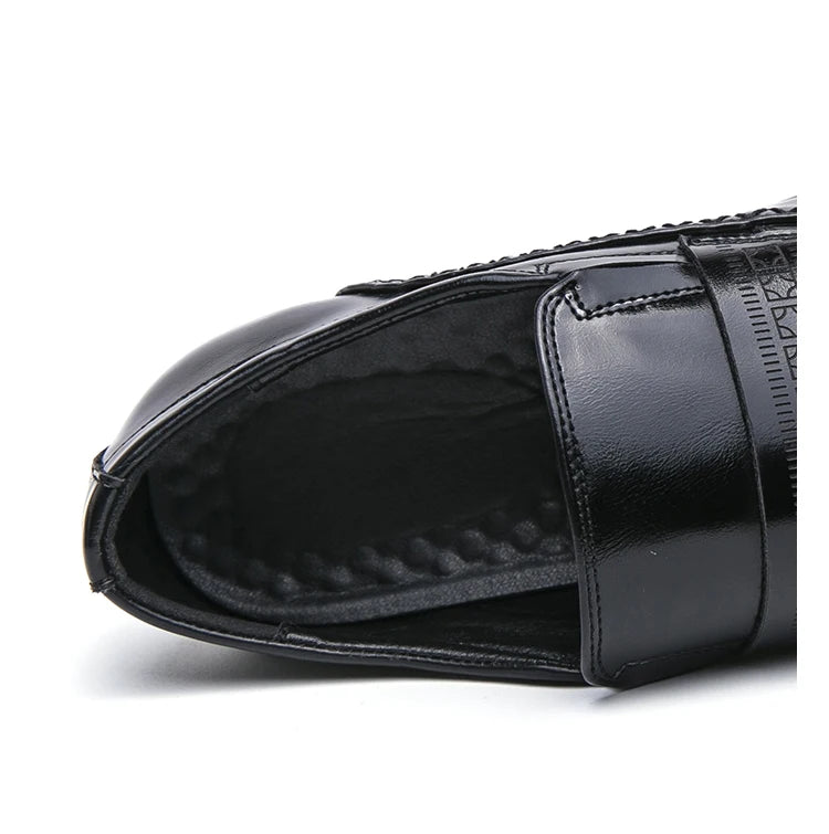 Mocasines Negros Hombre Piel Dividida Puntiagudos Formales Negocios | Sin Cordones