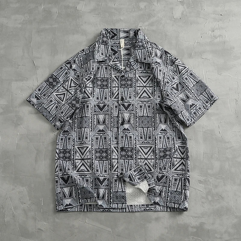 Camisa Hawaiana Hombre | Estampado Geométrico | Manga Corta | Verano | Ticotrendy Costa Rica