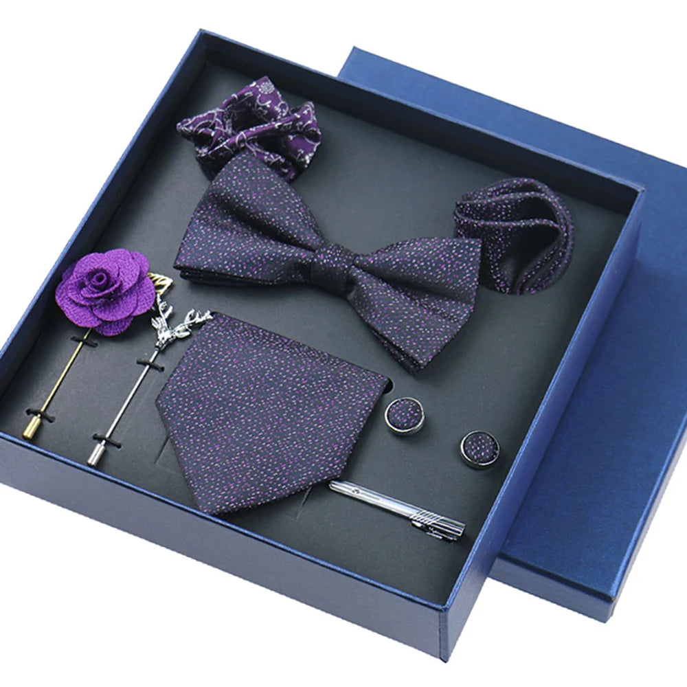 Set De Corbata Pajarita Pañuelo Gemelos Regalo Tico De Lujo