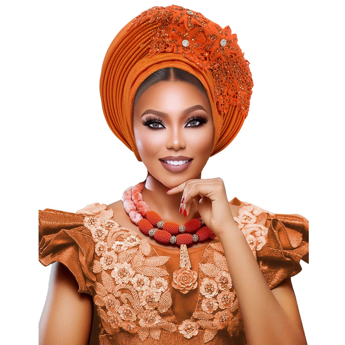 Turbante Africano con Encaje Bordado para Mujer