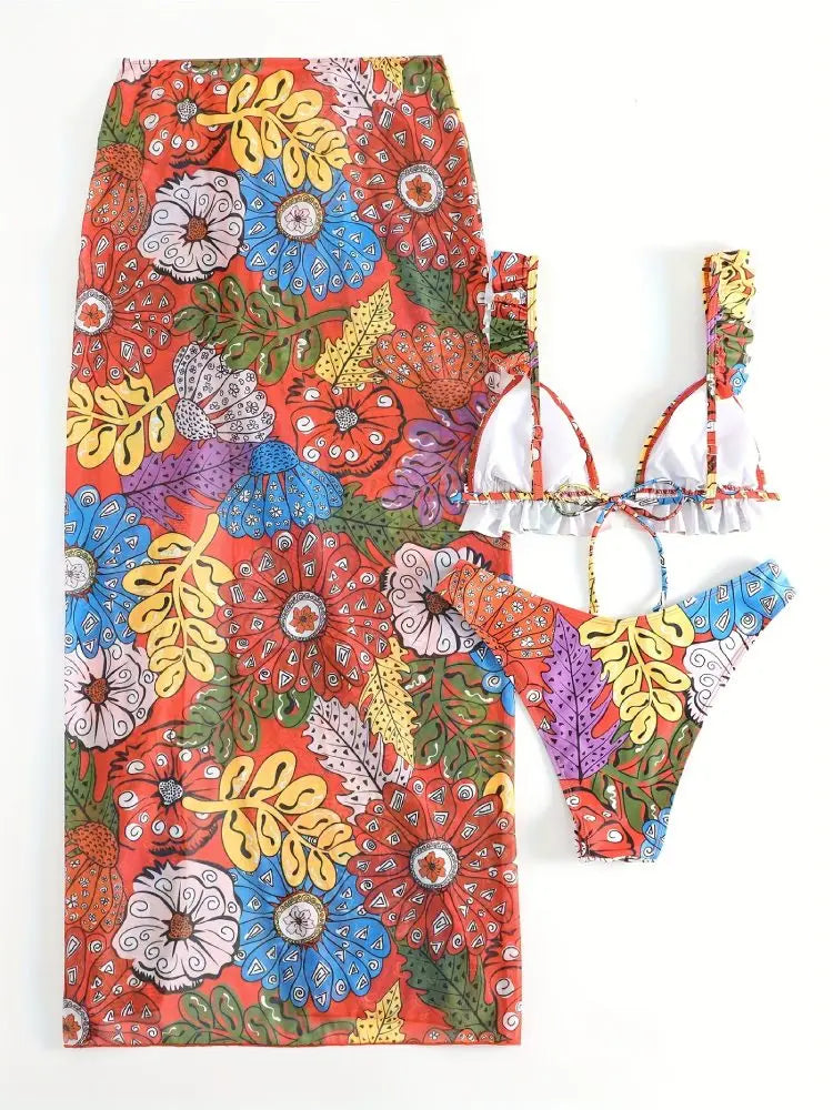 Bikini con Volantes y Falda - Conjunto Monocromático para la Playa Tica