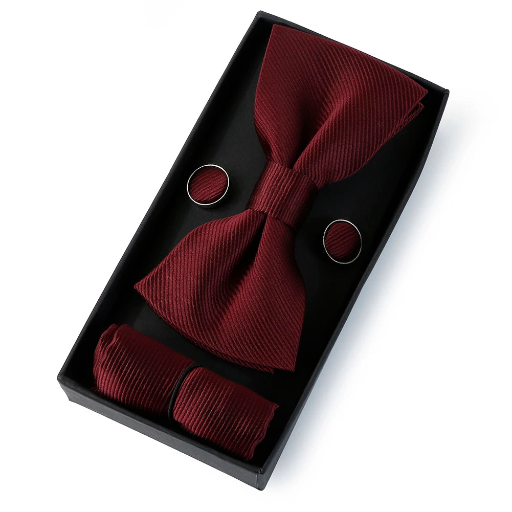 Set De Pajarita Pañuelo Gemelos Regalo Elegante Estilo Para Hombres